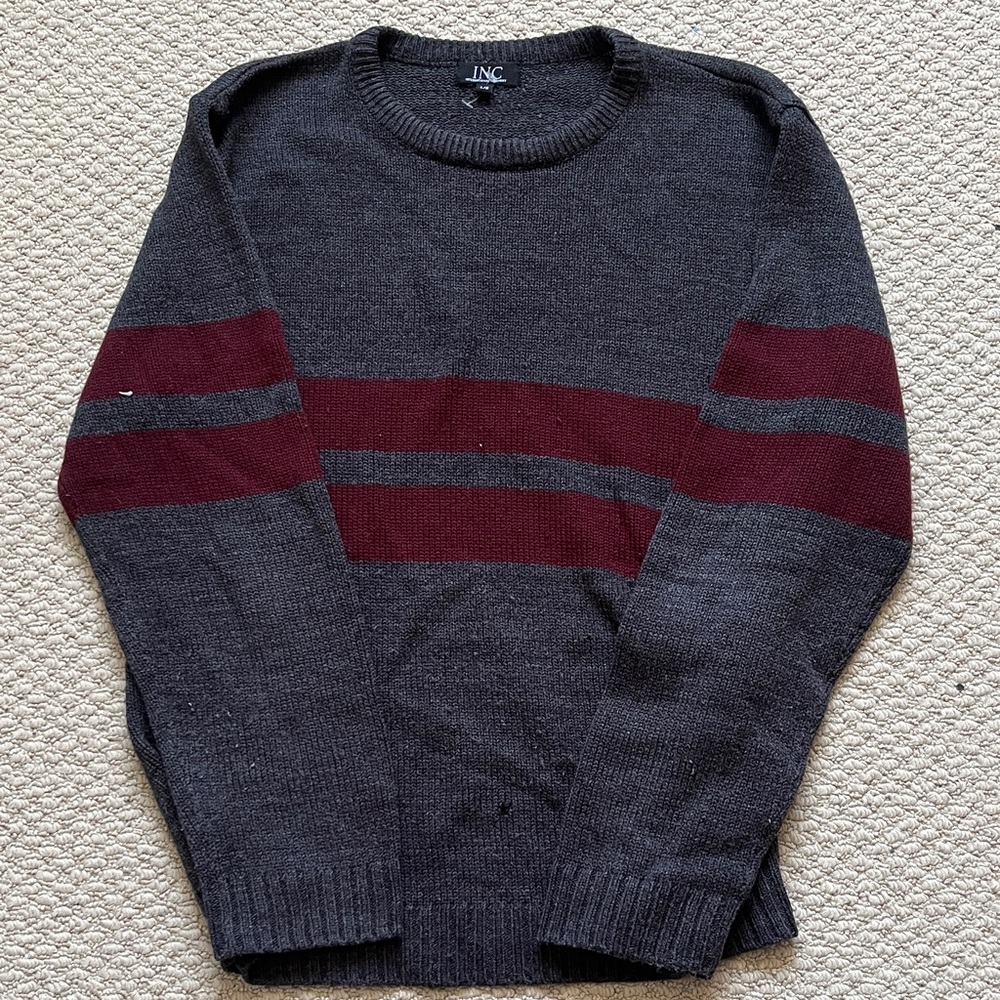 INC International Concepts Men's Charcoal and Maroon Crewneck Sweater